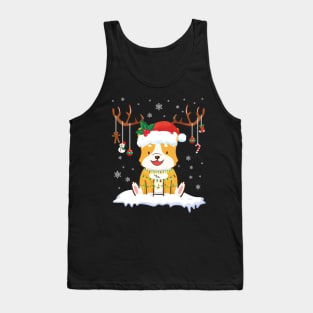 Corgi Reindeer Santa Noel Costume Dancing On Snow Merry Xmas Tank Top